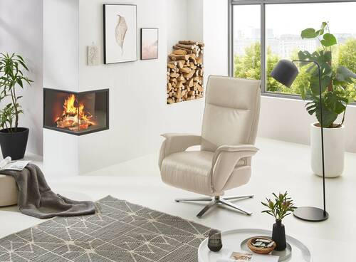 RELAXSESSEL Lederlook (vegan)    - Ecru/Edelstahlfarben, MODERN, Textil/Metall (77/116/80cm) - Cantus