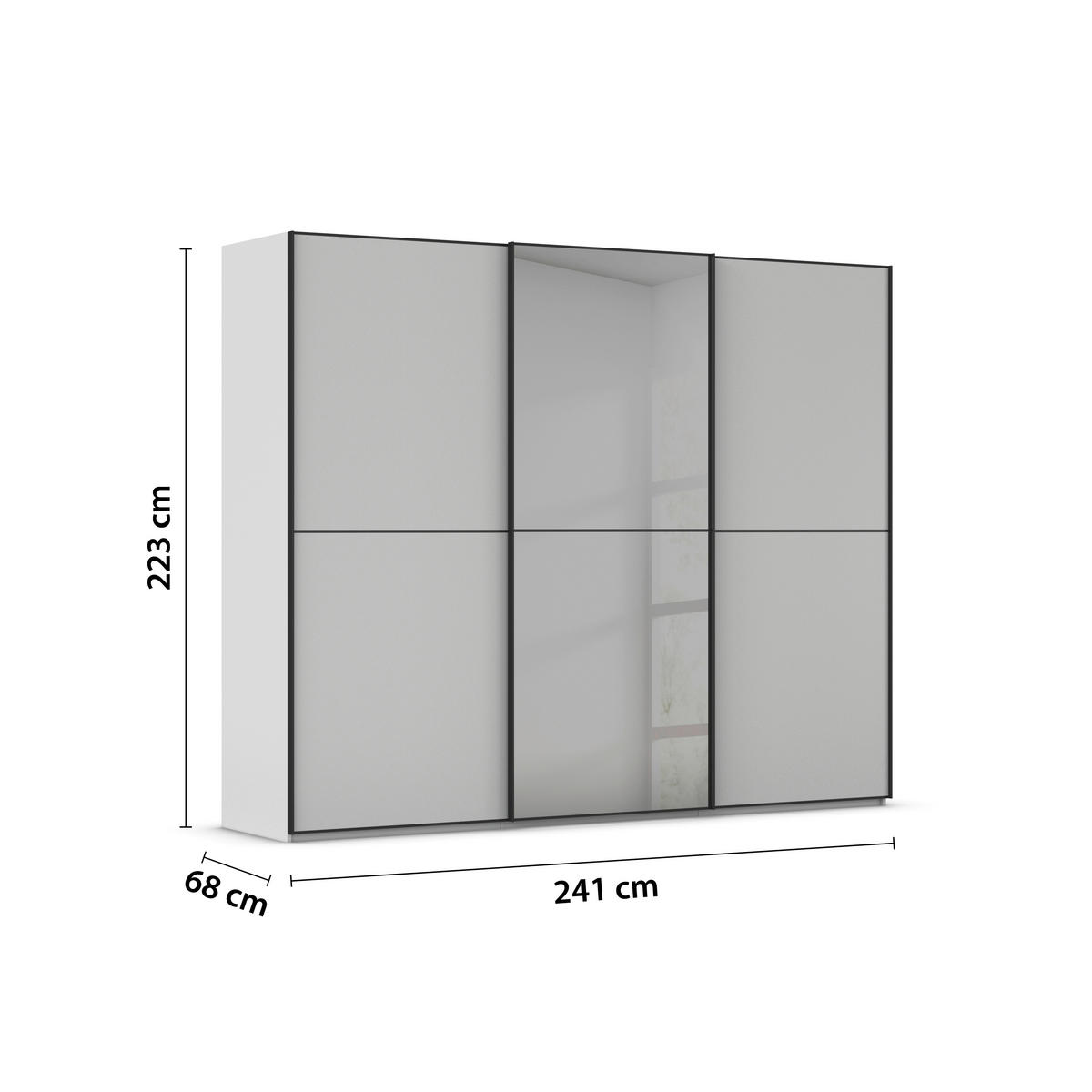 SCHWEBETÜRENSCHRANK  in Grau, Schwarz  - Schwarz/Grau, KONVENTIONELL, Glas/Holzwerkstoff (242/223/68cm) - Novel