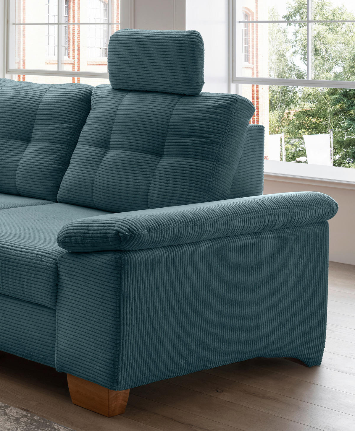 ECKSOFA in Cord Petrol  - Petrol/Naturfarben, Modern, Holz/Textil (176/270cm) - Livetastic