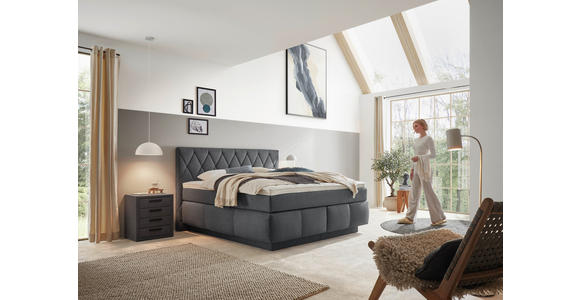 BOXSPRINGBETT 180/200 cm,  in Dunkelblau, Matratze, Topper, unterschiedliche Matratzenhärtegrade je Bettseite, H2 + H3 = mittel + fest  - Schwarz/Dunkelblau, KONVENTIONELL, Holz/Kunststoff (180/200cm) - Voleo