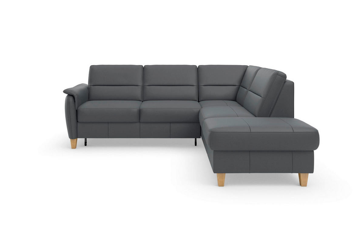 ECKSOFA PALMERA E Schwarz Kombination Echtleder/Stoff Mikrofaser Stauraum  - Eichefarben/Schwarz, Basics, Leder/Holz (236/212cm) - Sit & More