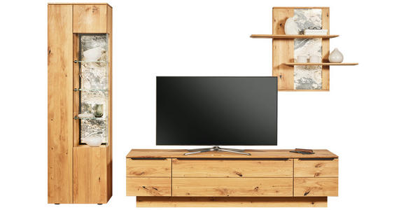 WOHNWAND  in Eichefarben  320/205,7/53,7 cm  - Eichefarben/Schwarz, Natur, Glas/Holz (320/205,7/53,7cm) - Valnatura