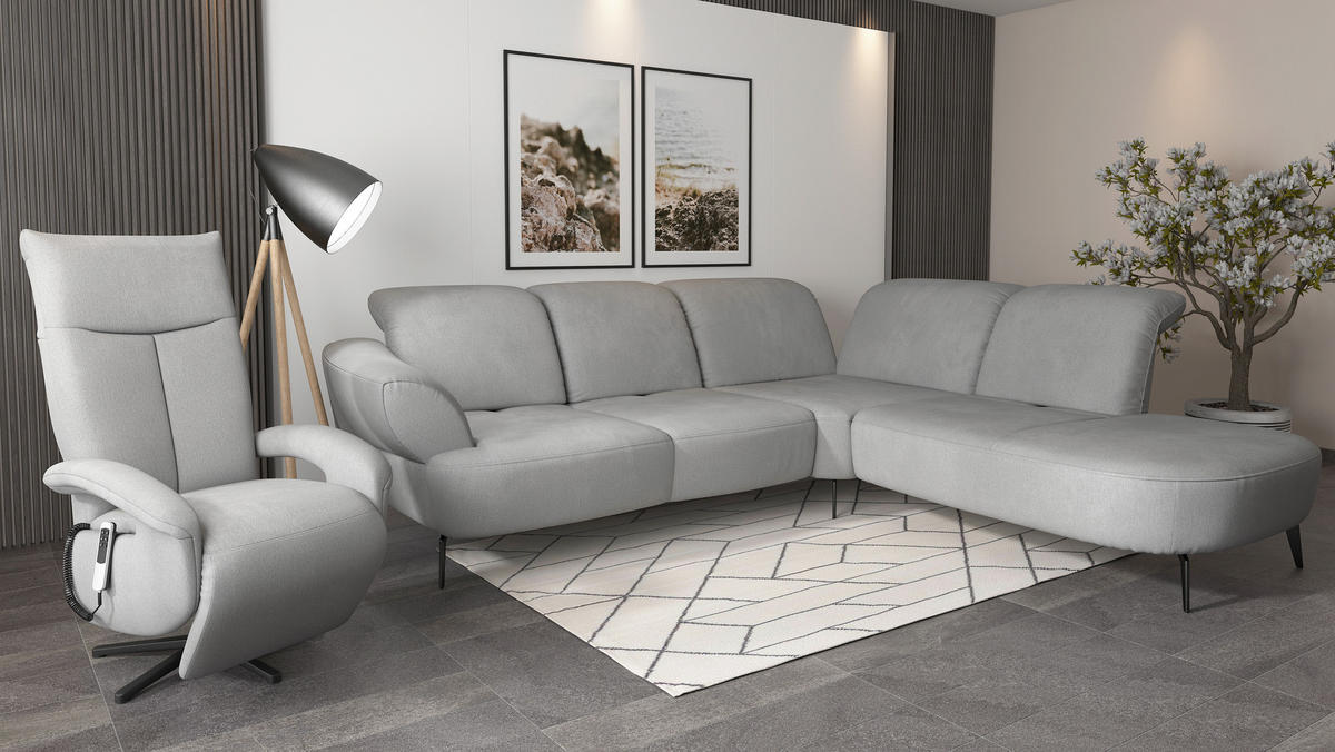 ECKSOFA in Flachgewebe Grau  302/270 cm  - Schwarz/Grau, MODERN, Textil/Metall (302/270cm) - Sit & More