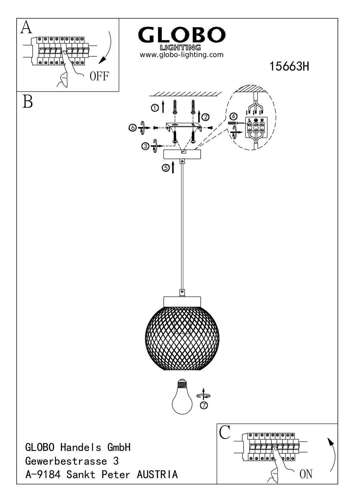 VISEČA SVETILKA        20/120 cm      E27 - črna/rjava, Basics, kovina/les (20/120cm) - Globo