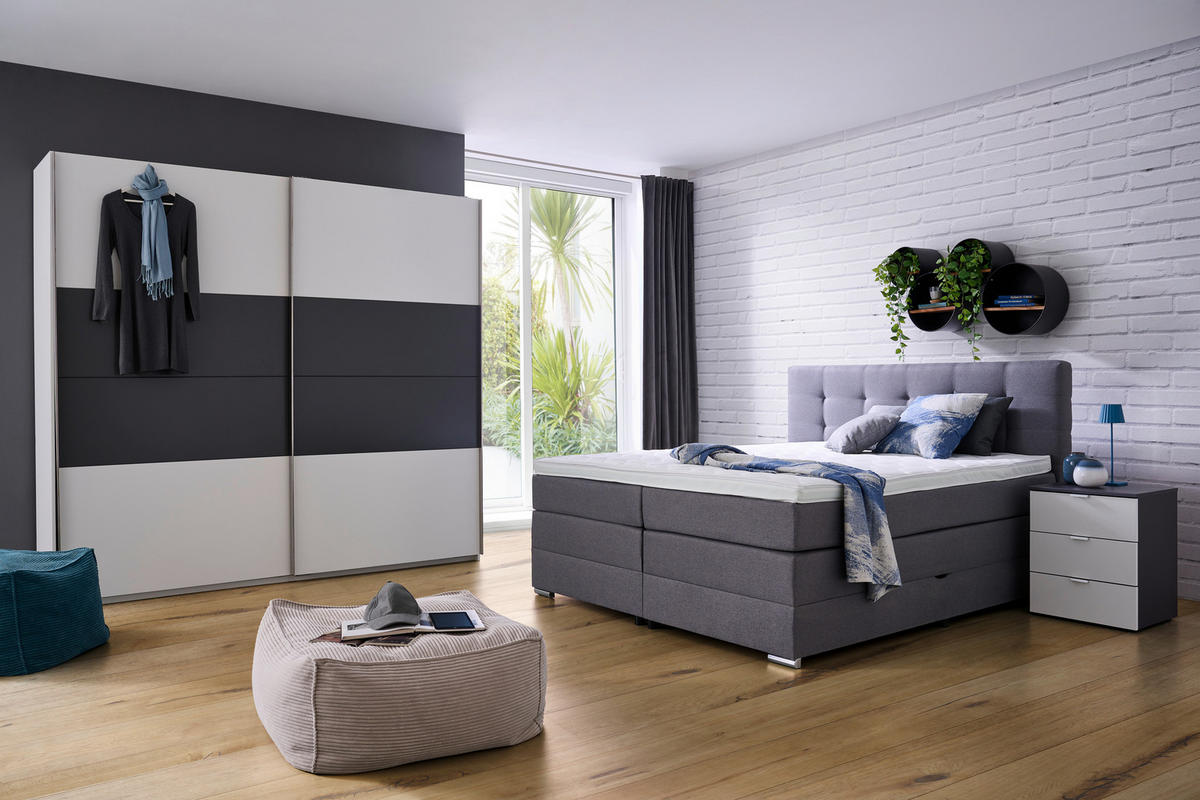 BOXSPRINGBETT 180/200 cm  in Grau  - Silberfarben/Schwarz, KONVENTIONELL, Holz/Holzwerkstoff (180/200cm) - Moderano