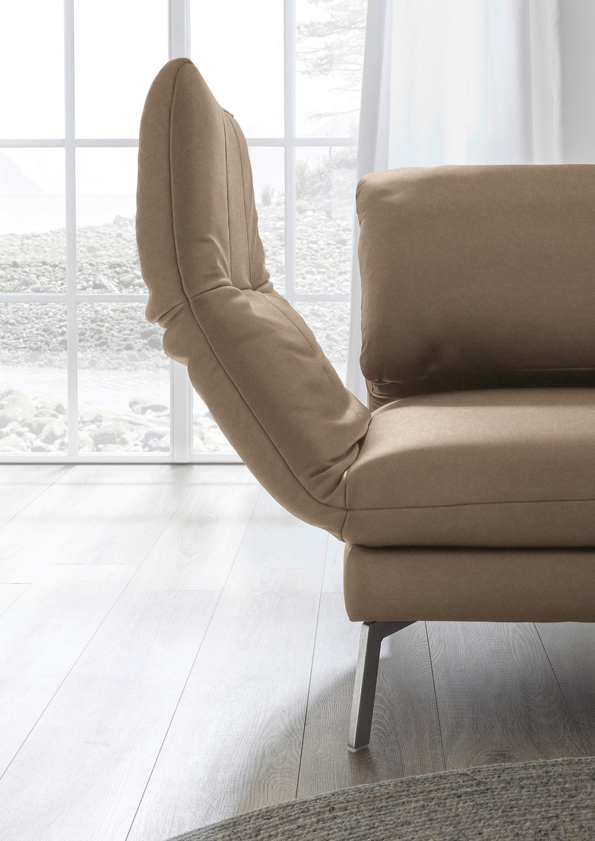 RÉCAMIERE in Echtleder Hellbraun  - Chromfarben/Hellbraun, Design, Leder/Metall (209/85-109/95-16cm) - Dieter Knoll