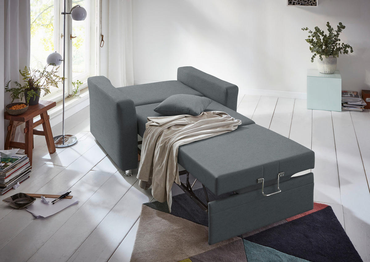 SCHLAFSOFA  in Chenille Dunkelgrau  - Chromfarben/Dunkelgrau, KONVENTIONELL, Textil/Metall (206/90/100cm) - Beldomo Style