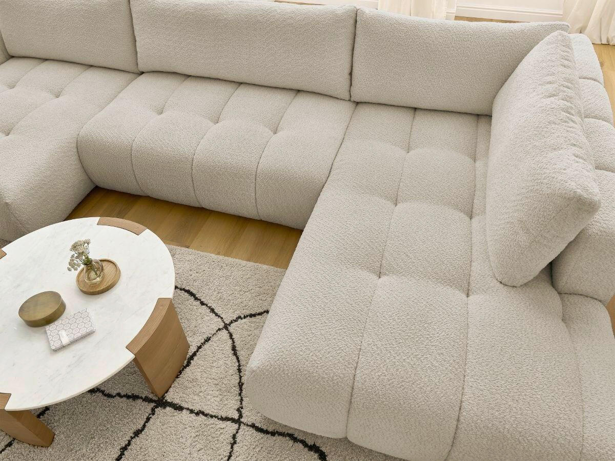 WOHNLANDSCHAFT  FUJI  Beige Bouclé  - Beige/Schwarz, MODERN, Kunststoff/Textil (160/377/204cm)