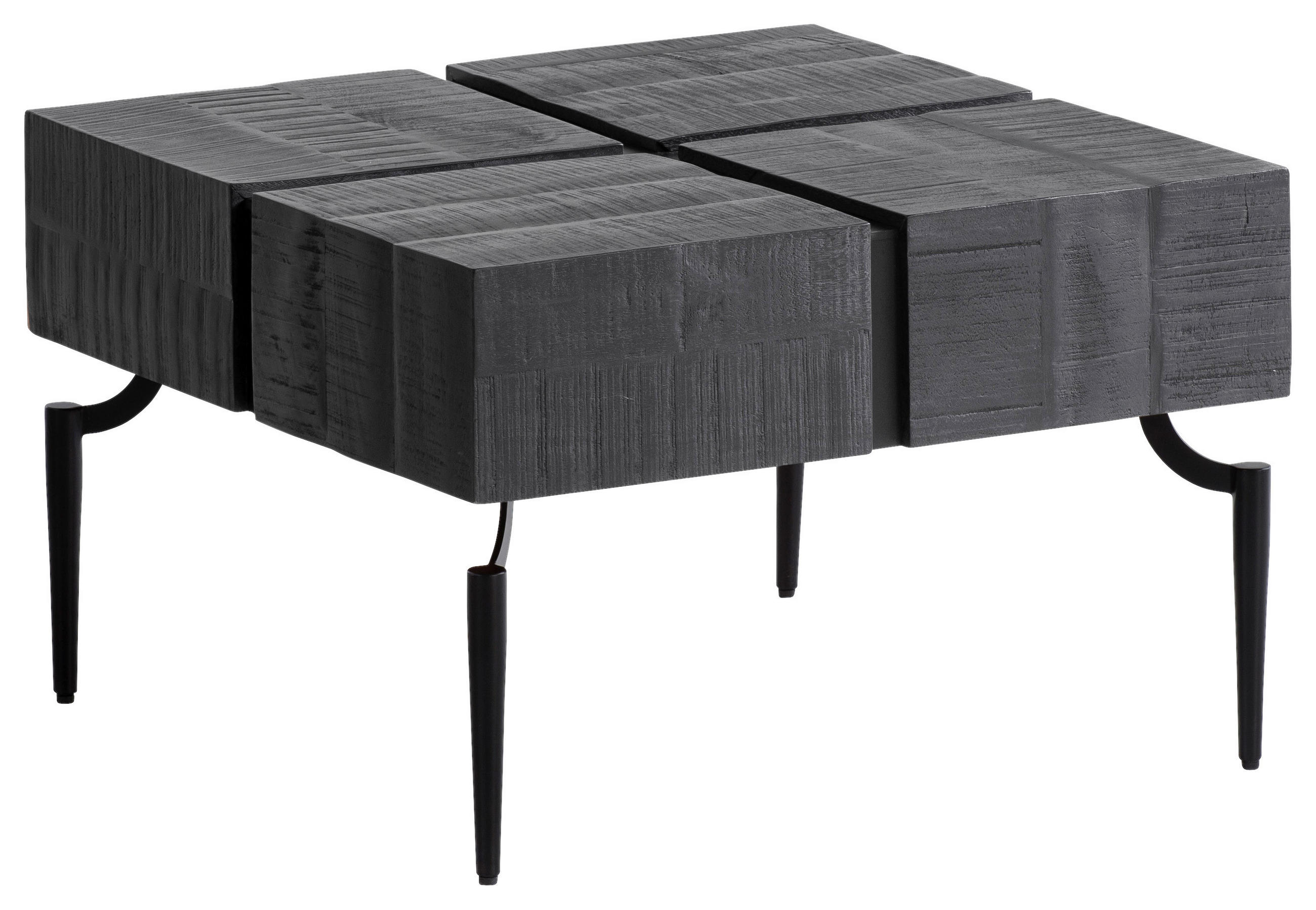 COUCHTISCH Mangoholz massiv 60/60/40 cm quadratisch Schwarz  - Schwarz, Design, Holz/Metall (60/60/40cm) - Livetastic