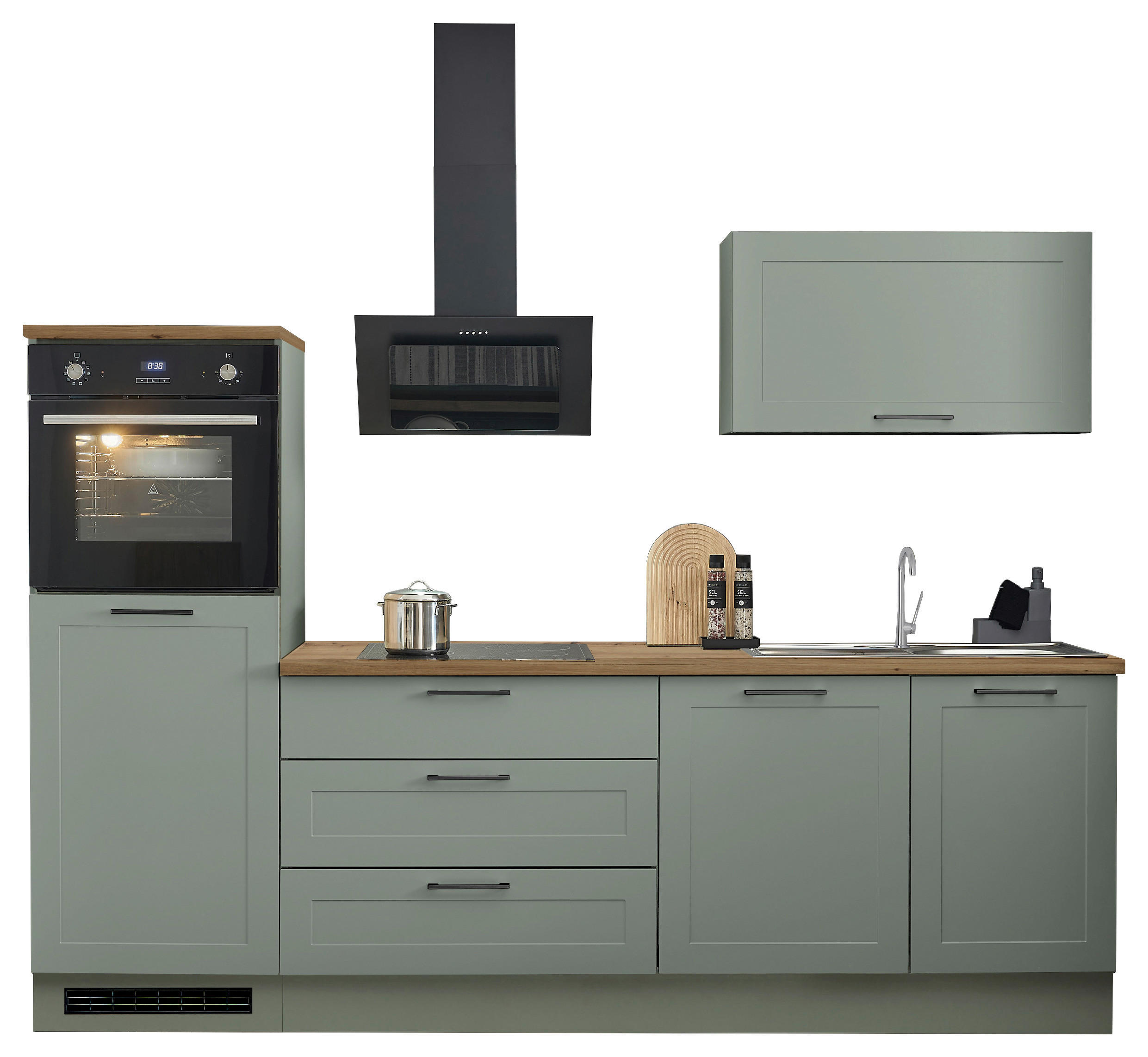 KÜCHENLEERBLOCK 260 cm   in Grün, Eiche Artisan  - Schwarz/Eiche Artisan, Design, Holzwerkstoff/Metall (260cm) - MID.YOU