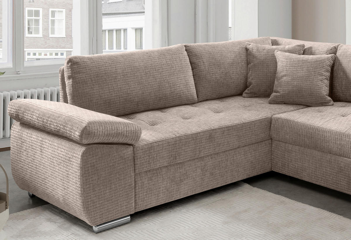Wohnlandschaft Beige Mikrofaser  - Chromfarben/Beige, KONVENTIONELL, Textil (219/305/157cm) - Livetastic