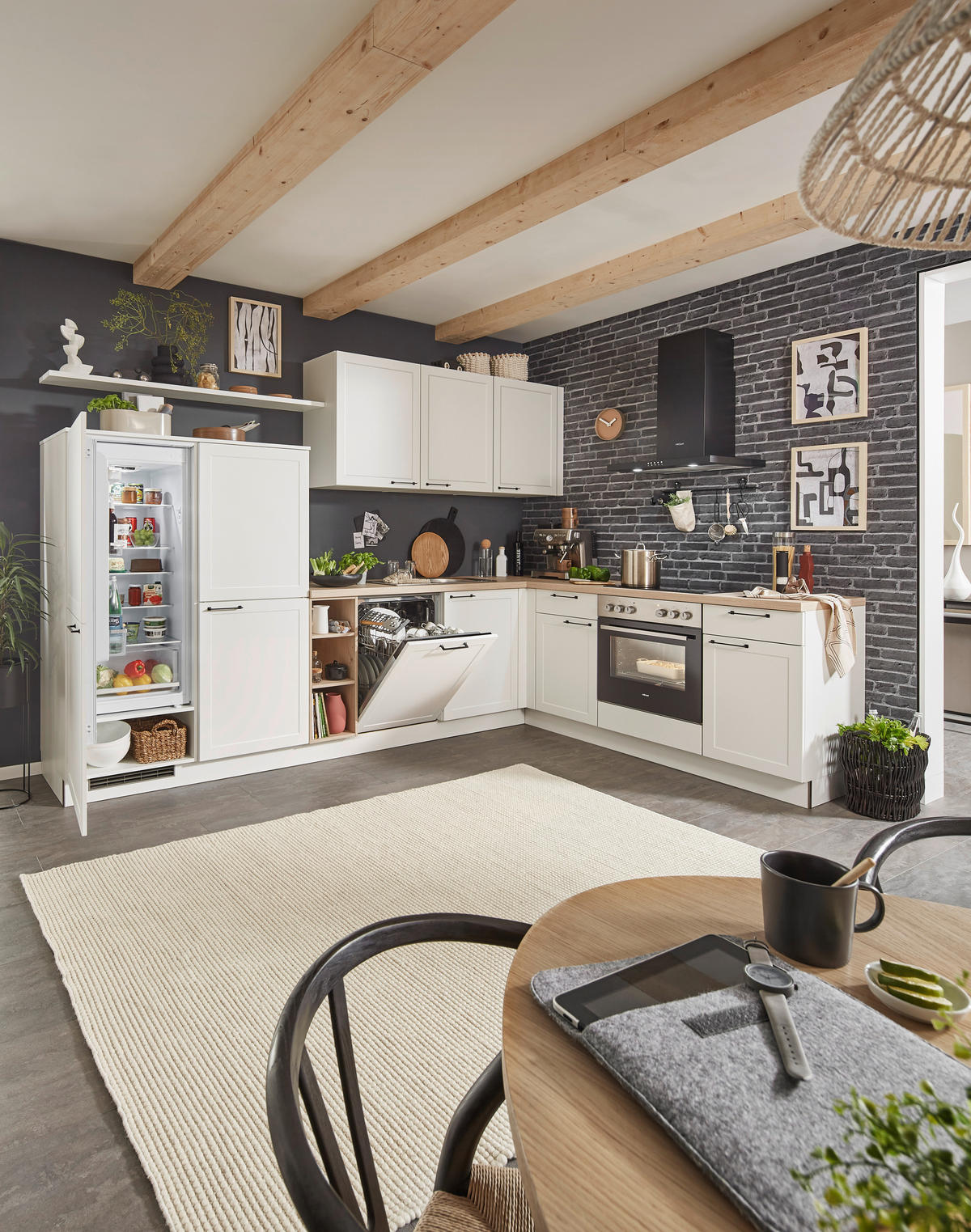 EINBAUKÜCHE   - Weiß, ROMANTIK / LANDHAUS, Holzwerkstoff/Metall - Welnova