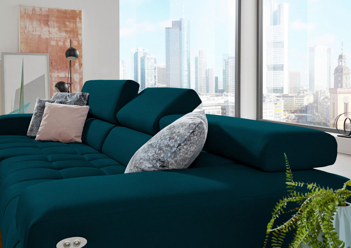 ECKSOFA Mikrofaser Petrol  - Silberfarben/Petrol, Design, Textil/Metall (190/335cm) - Beldomo Speed