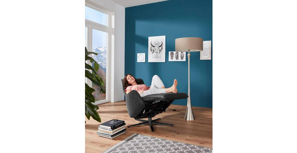 RELAXSESSEL mit Funktion Echtleder Relaxfunktion, Kopfteilverstellung, Fußteilverstellung    - Dunkelgrau/Anthrazit, Design, Leder/Metall (71/114/84cm) - Ambiente