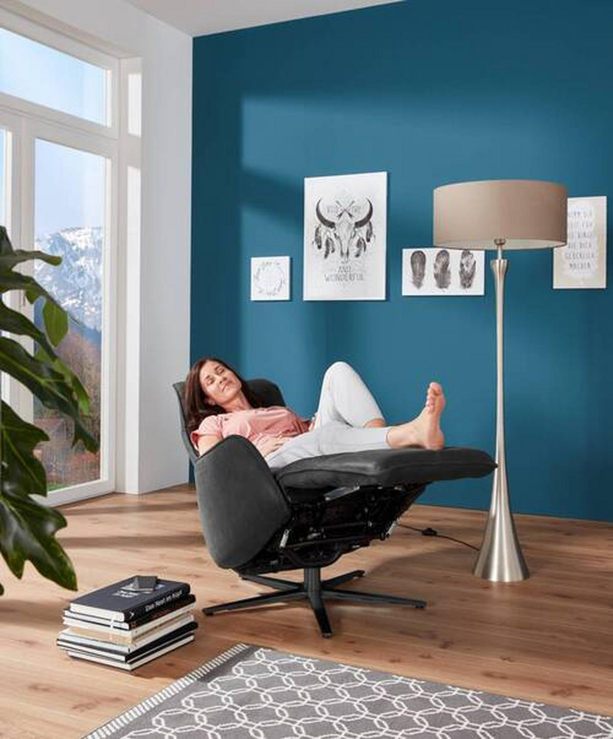 RELAXSESSEL in Leder Dunkelgrau  - Dunkelgrau/Anthrazit, Design, Leder/Metall (71/114/84cm) - Johann Jakob