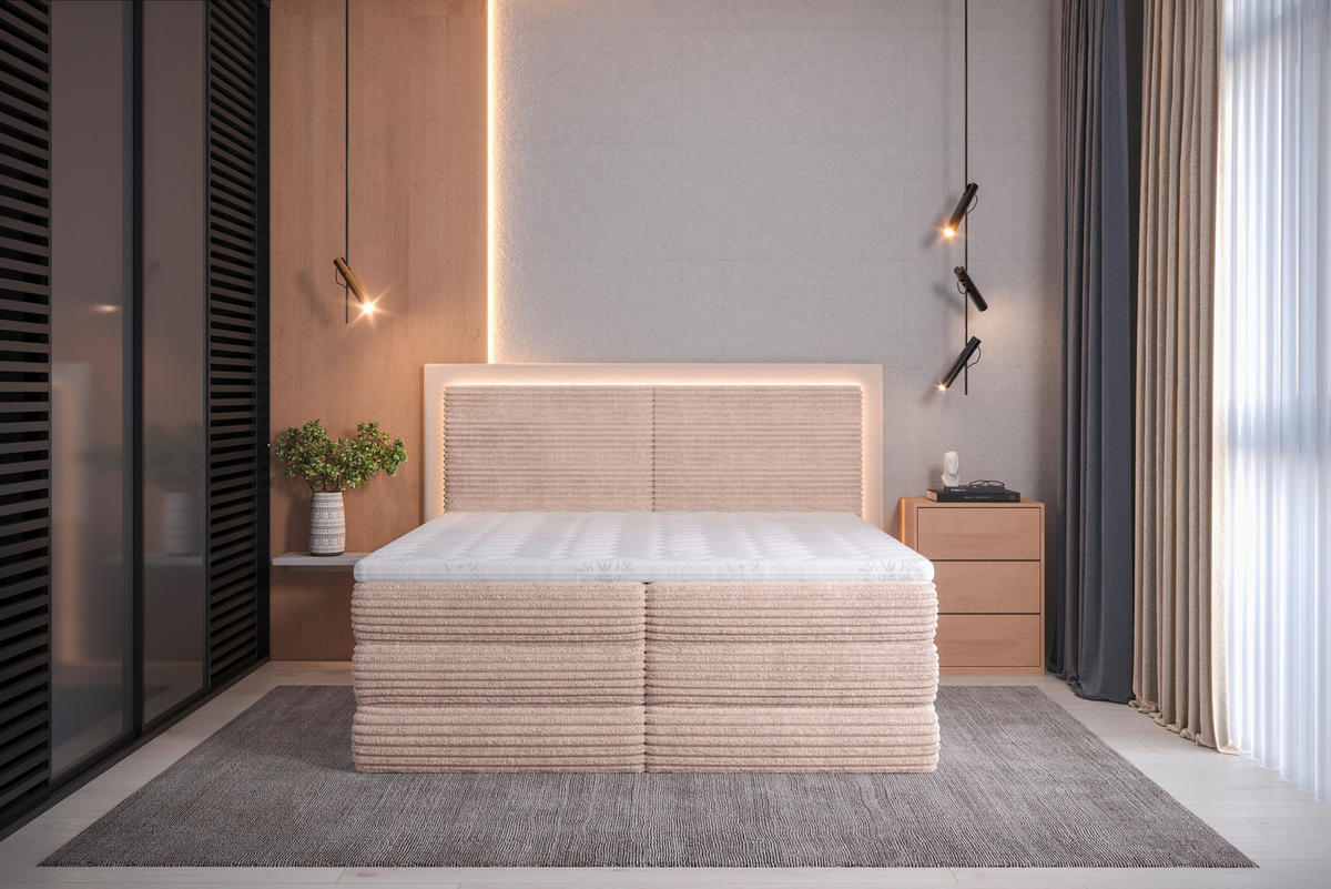 BOXSPRINGBETT 180/200 cm  in Taupe  - Taupe/Schwarz, Trend, Holz/Holzwerkstoff (180/200cm) - Boxxx