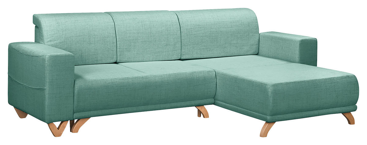 ECKSOFA Bella Mintgrün Textilgeflecht  - Wengefarben/Mintgrün, Design, Holz/Textil (257/174cm) - Livetastic