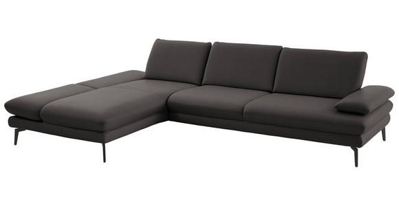 ECKSOFA in Echtleder Grau 195/308 cm - Schwarz/Grau, Design, Leder/Metall (195/308cm) - Dieter Knoll