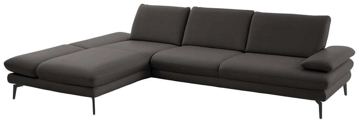 ECKSOFA in Echtleder Grau  - Schwarz/Grau, Design, Leder/Metall (195/308cm) - Dieter Knoll