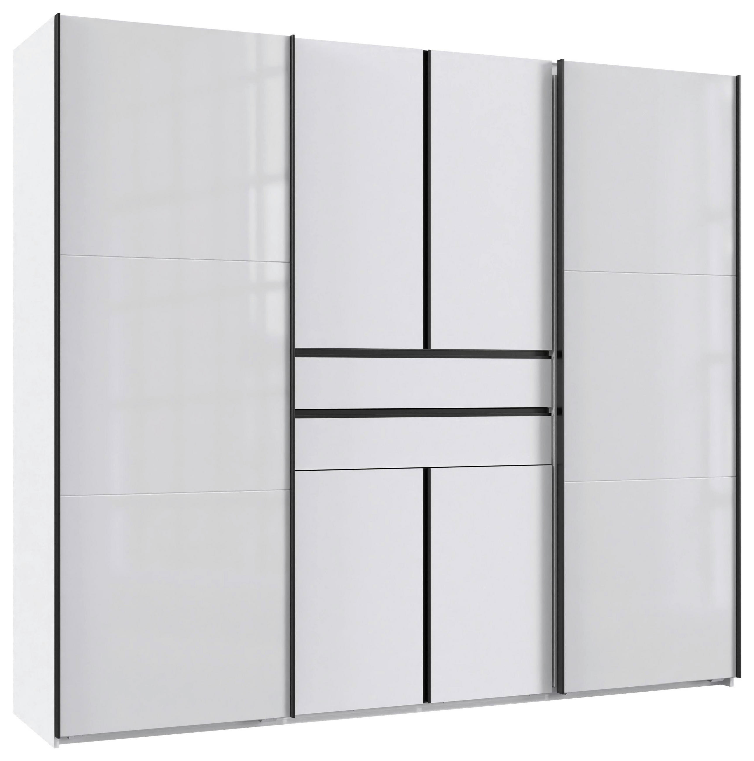 KLEIDERSCHRANK 250/216/65 cm,  in Weiß, 6-türig  - Schwarz/Weiß, Design, Glas/Holzwerkstoff (250/216/65cm) - Stylife