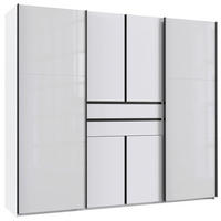 KLEIDERSCHRANK 250/216/65 cm,  in Weiß, 6-türig  - Schwarz/Weiß, Design, Glas/Holzwerkstoff (250/216/65cm) - Stylife