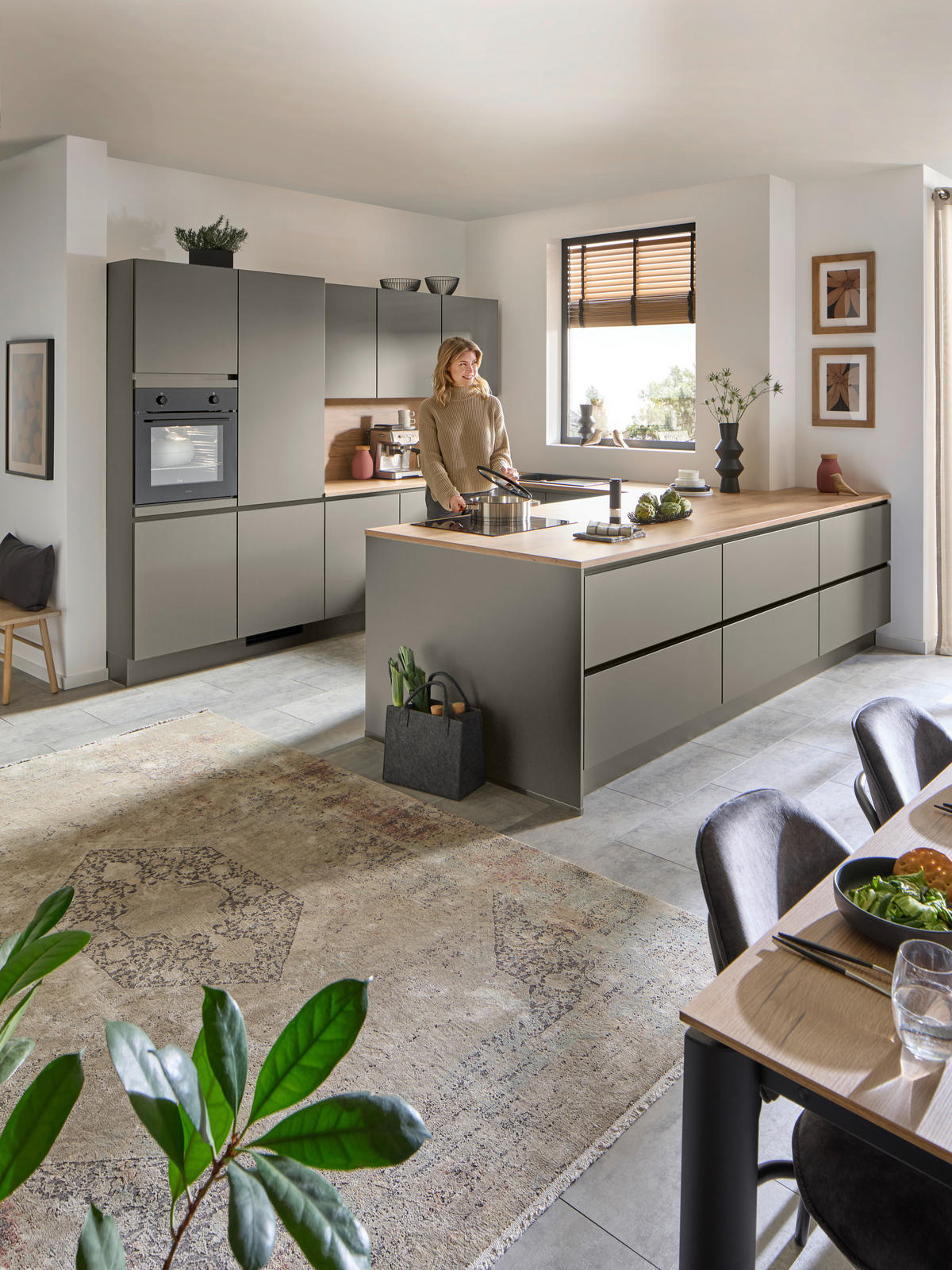 EINBAUKÜCHE   - Taupe/Eichefarben, Design, Holzwerkstoff - Celina