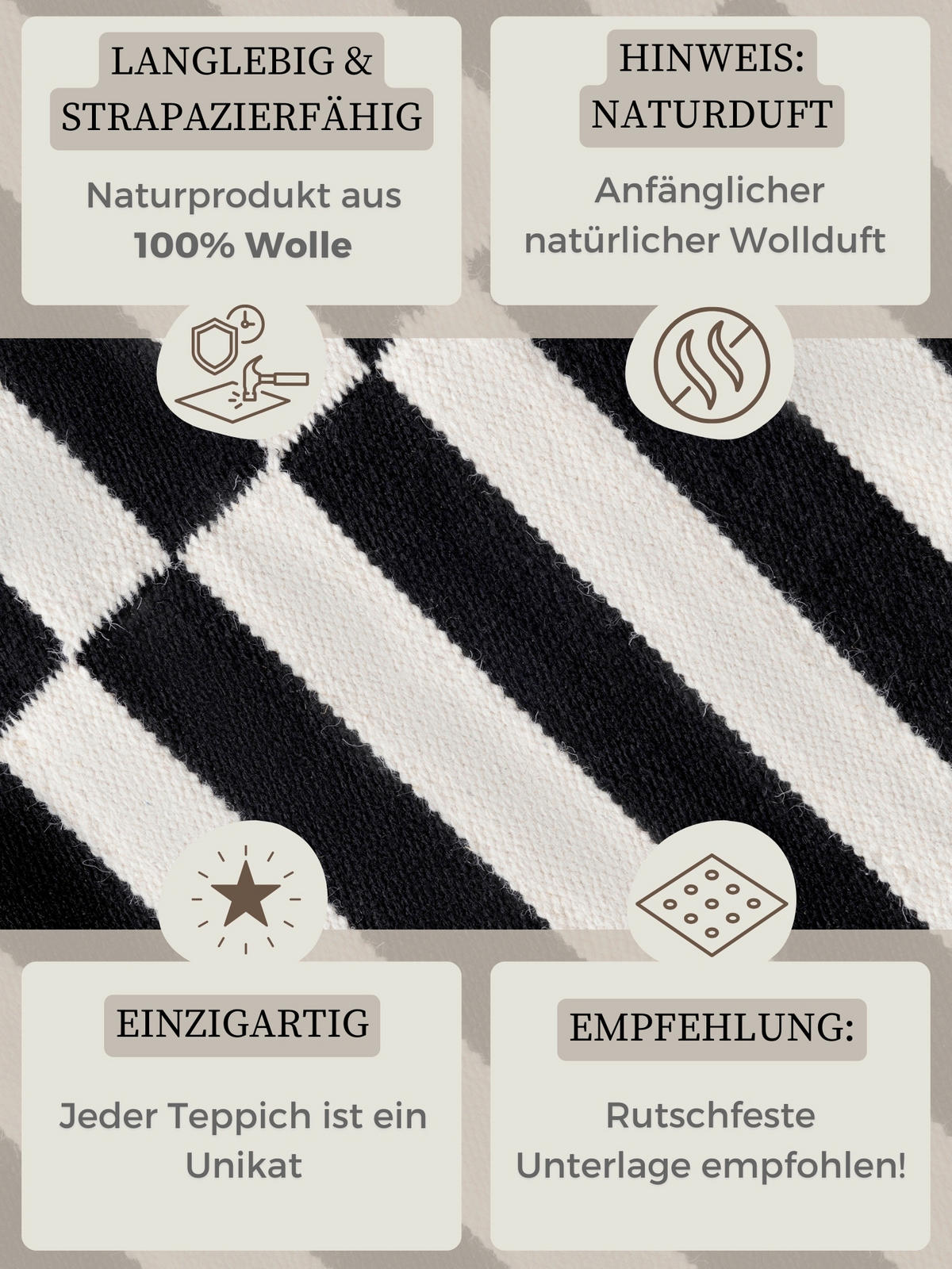 HANDWEBTEPPICH 120/180 cm Vika Schwarz, Weiß  - Schwarz/Weiß, Basics, Textil (120/180cm) - Hanse Home