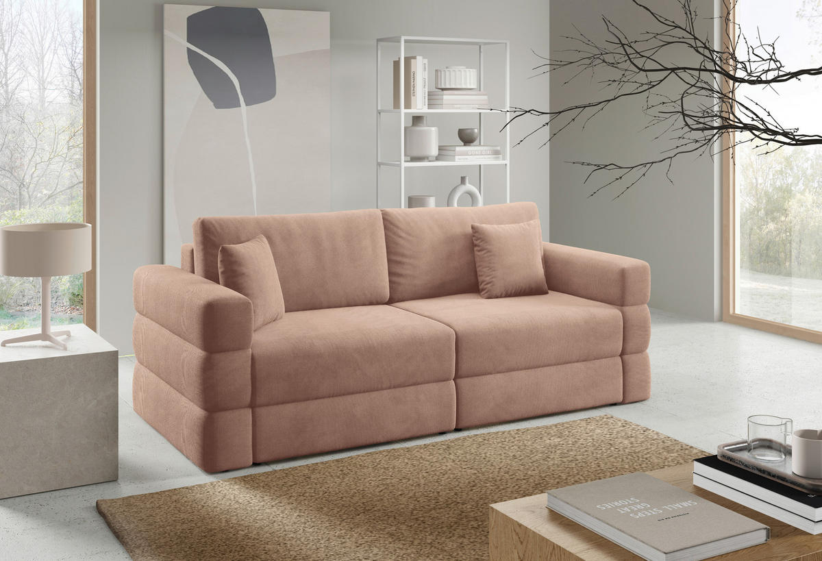 SCHLAFSOFA TERAZZO in Webstoff Rosa  - Schwarz/Rosa, Design, Kunststoff/Textil (254/93/167cm) - Livetastic