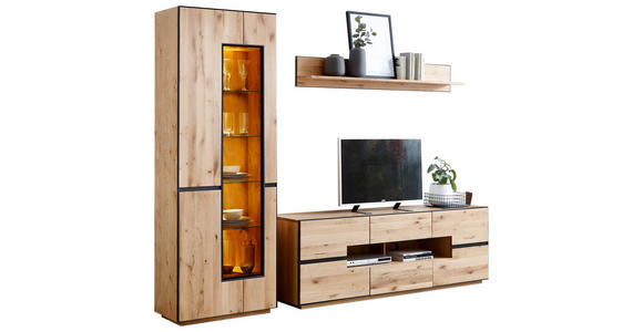 WOHNWAND  270/203/47 cm  in  - Anthrazit, KONVENTIONELL, Glas/Holz (270/203/47cm) - Linea Natura