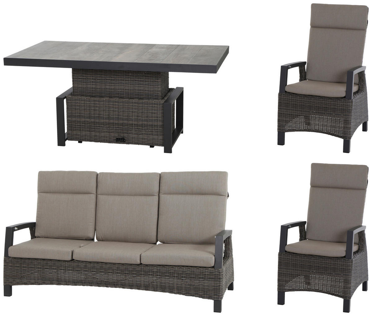 LOUNGEGARNITUR 4-teilig   72/103/160 cm Aluminium  - Grau, Basics, Keramik/Kunststoff (72/103/160cm) - Siena Garden