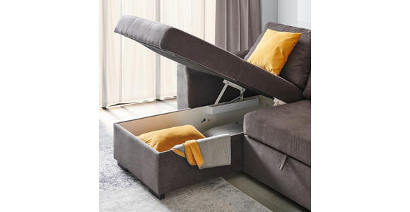 ECKSOFA  in Webstoff Dunkelgrau  155/243 cm  - Dunkelgrau/Schwarz, Design, Kunststoff/Textil (155/243cm) - Xora