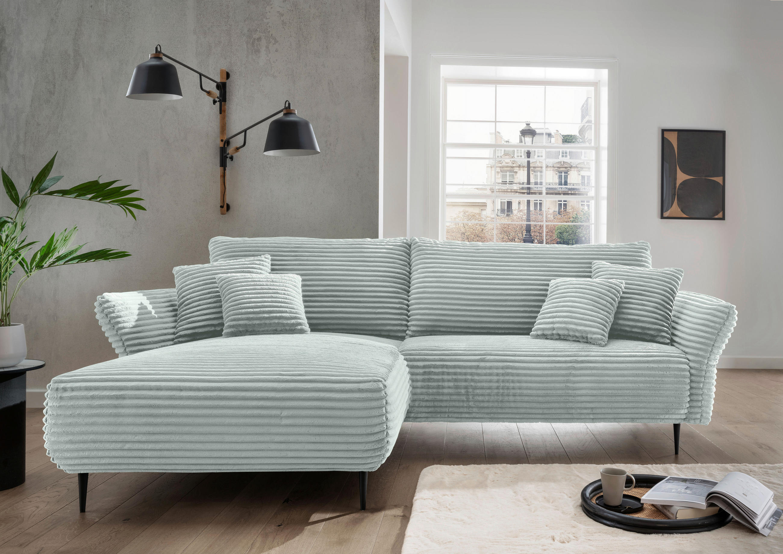 ECKSOFA Blau Cord  - Blau/Schwarz, Design, Textil/Metall (178/264-302cm) - Livetastic