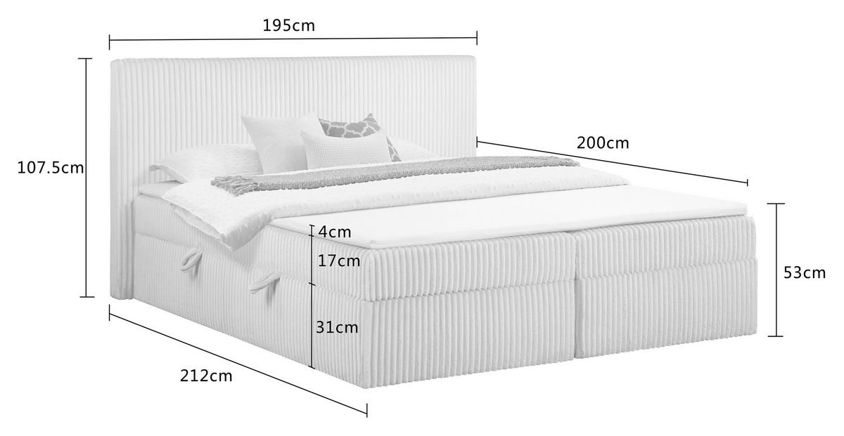 BOXBETT 180/200 cm,  in Grau, gepolstertes Kopfteil, Bettkasten, Topper, Matratzen, H3 + H3 = fest  - Schwarz/Grau, Basics, Kunststoff/Textil (180/200cm) - Chameo