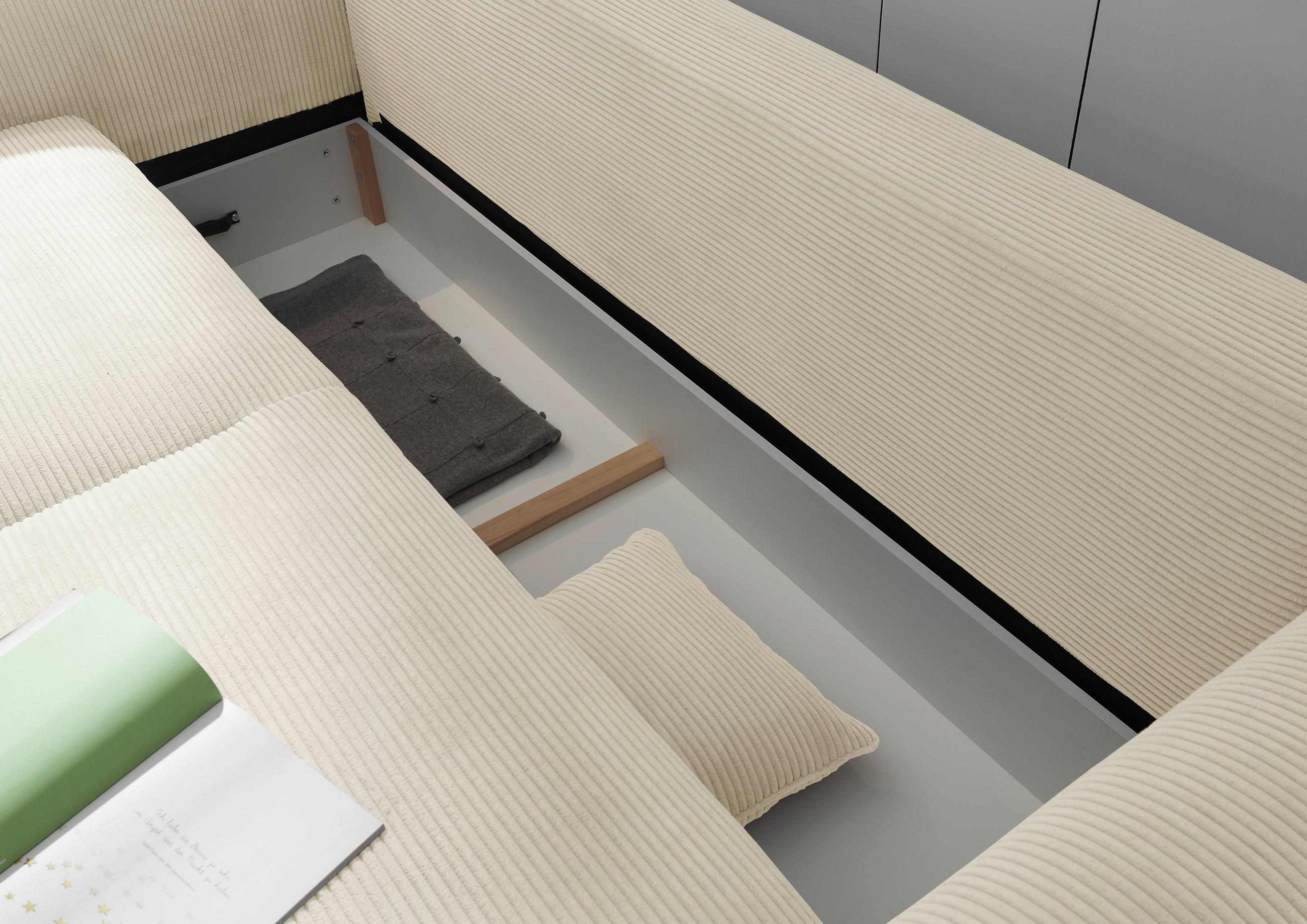 SCHLAFSOFA  mit Stoffauswahl, Liegefunktion, Rücken echt Cord Creme  - Creme/Schwarz, KONVENTIONELL, Kunststoff/Textil (247/95/125cm) - Hom`in