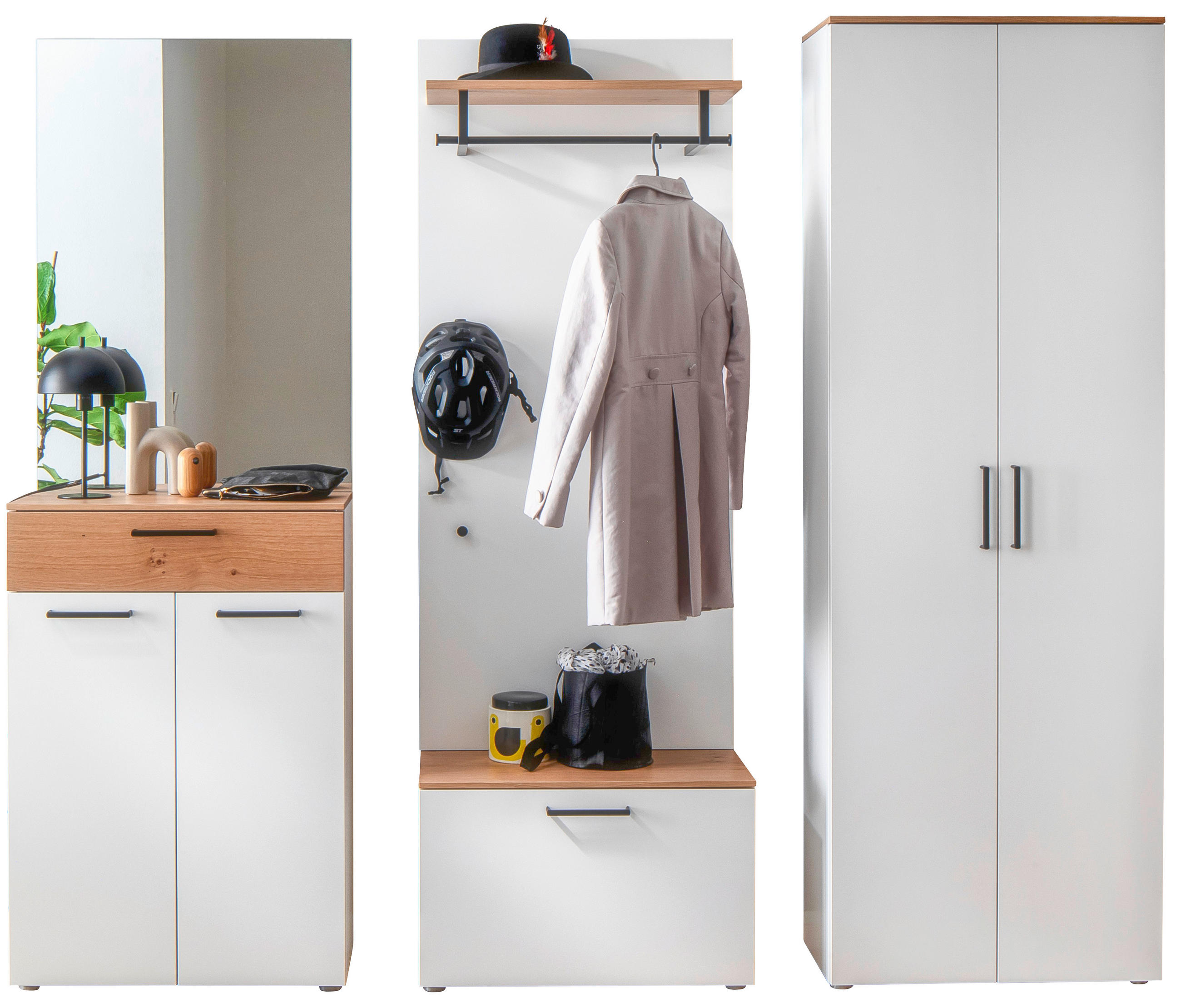 GARDEROBE Weiß, Wildeiche  - Wildeiche/Weiß, Design, Holz (220/198/29cm) - Cassando