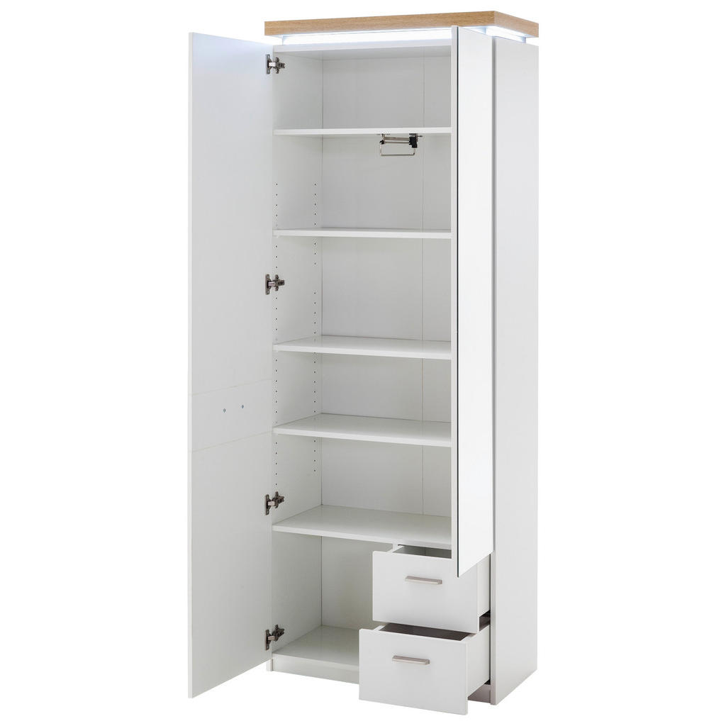 Thumbnail - Xxxl Garderobenschrank, Weiß, Eiche, Metall, 5 Fächer, 2 Schubladen, 75x201x38 cm, Beimöbel erhältlich, Typenauswahl, Ga...
