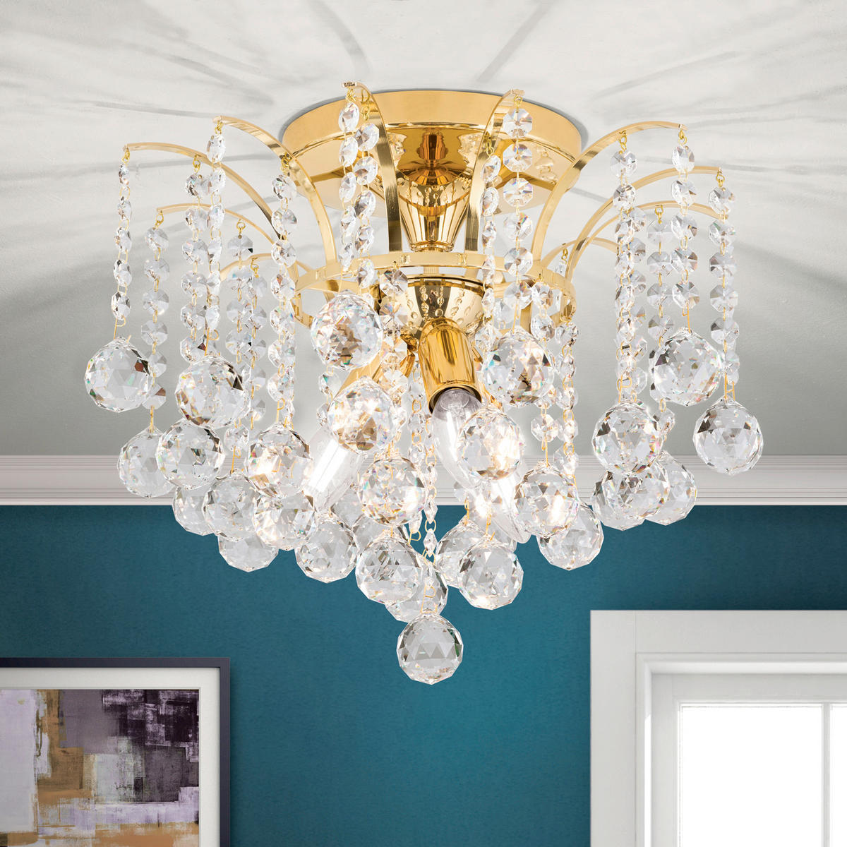 KRISTALL-DECKENLEUCHTE Kristall Klassisch 42,0/38,0 cm   - Goldfarben, LIFESTYLE, Glas/Metall (42,0/38,0cm)