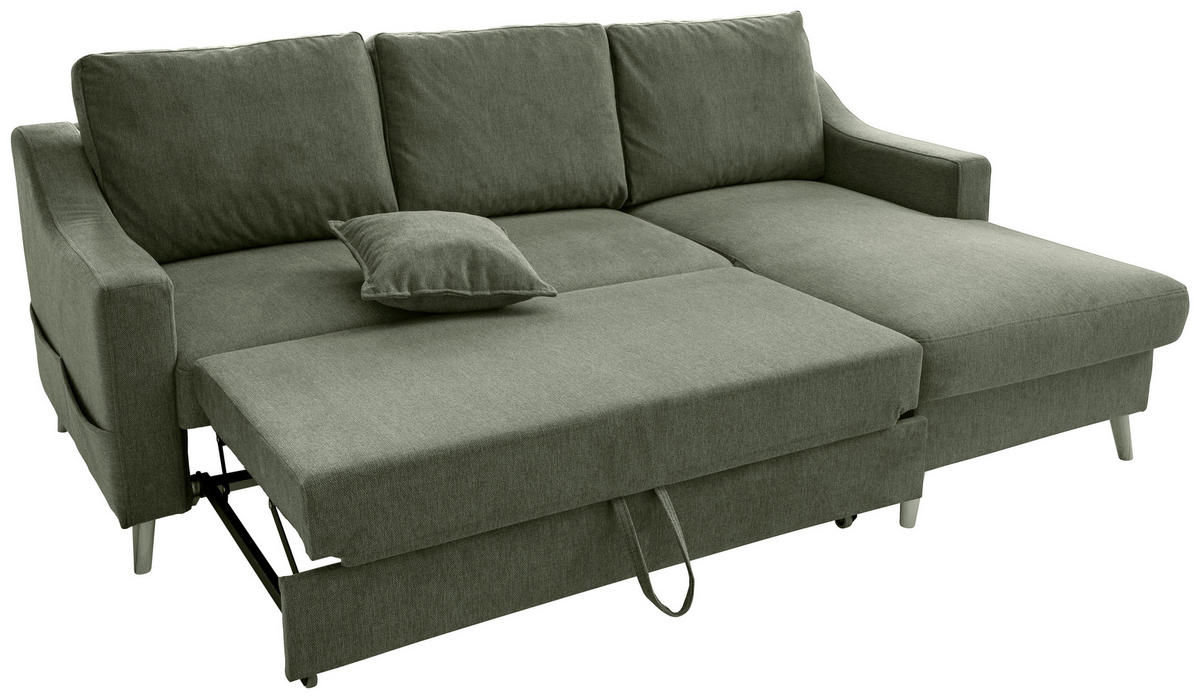ECKSOFA in Chenille Dunkelgrün  - Dunkelgrün/Naturfarben, MODERN, Holz/Textil (228/150cm) - Livetastic
