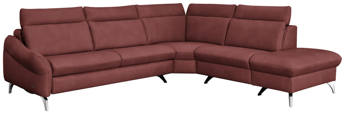ECKSOFA in Echtleder Rotbraun  - Edelstahlfarben/Rotbraun, Konventionell, Leder/Metall (296/242cm) - Himolla Komfortklass