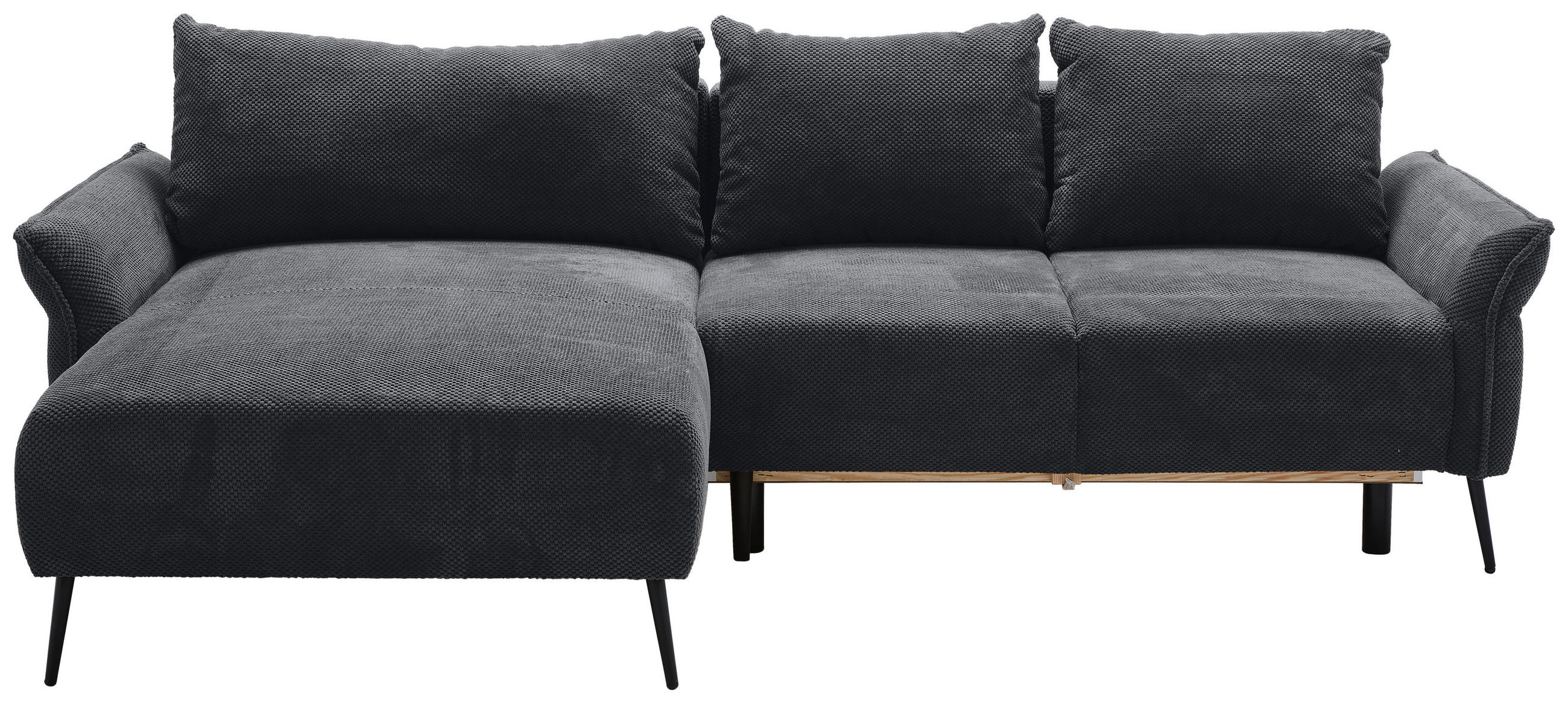 ECKSOFA Schwarz Chenille  - Schwarz, KONVENTIONELL, Textil/Metall (164/255cm) - Carryhome