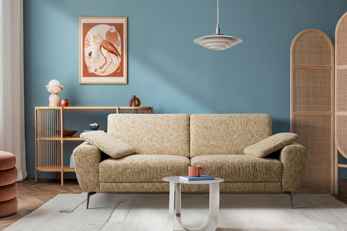 3-SITZER-SOFA Webstoff Hellbraun  - Hellbraun/Schwarz, Design, Textil/Metall (187/85/92cm) - Livetastic