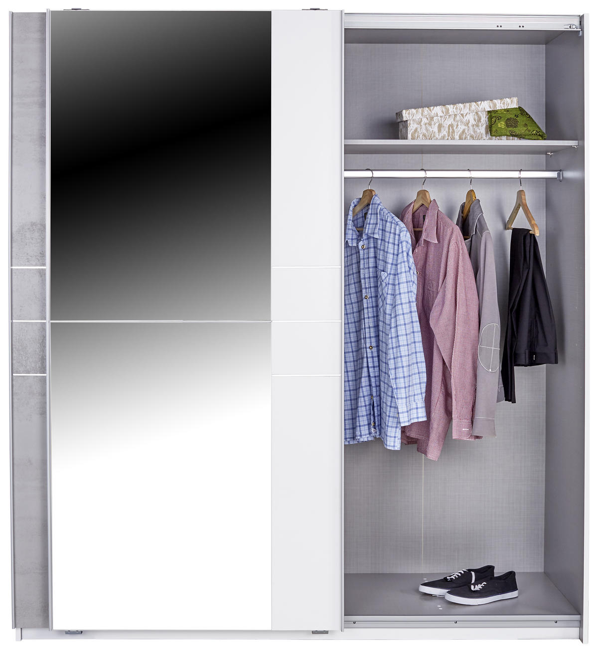  SCHIEBETÜRENSCHRANK 180/198/64 cm 2-türig  - Weiss/Alufarben, Modern, Glas/Holzwerkstoff (180/198/64cm) - MID.YOU