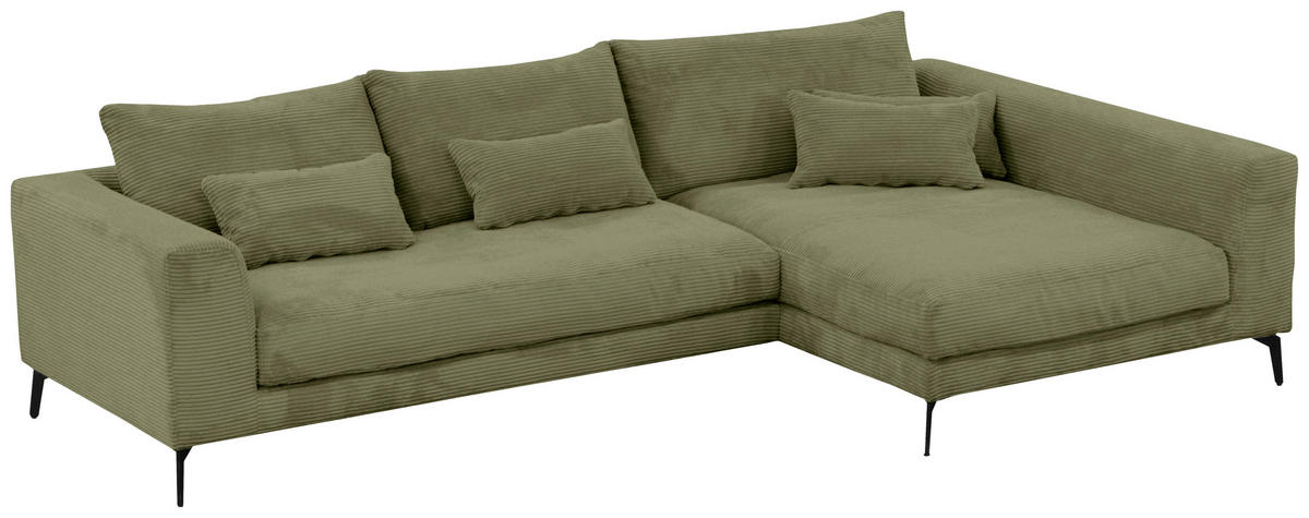 ECKSOFA in Cord Olivgrün  - Schwarz/Olivgrün, Design, Textil/Metall (313/172cm) - Livetastic