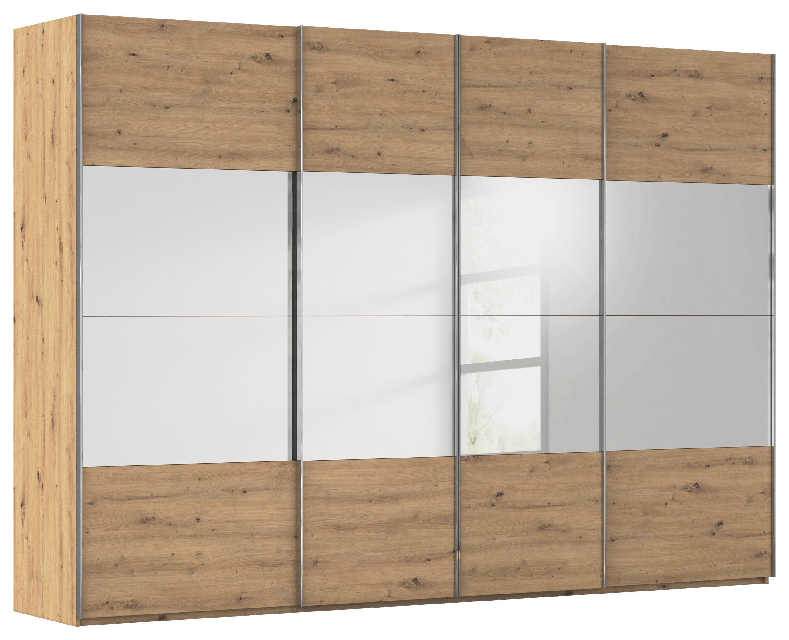 SCHWEBETÜRENSCHRANK  in Eiche Artisan  - Chromfarben/Eiche Artisan, Design, Glas/Holzwerkstoff (316/235/68cm) - Novel