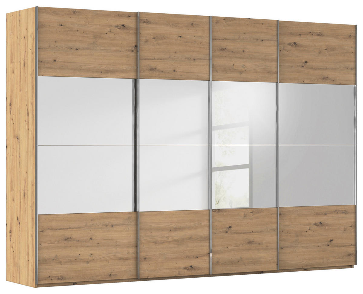 SCHWEBETÜRENSCHRANK  in Eiche Artisan  - Chromfarben/Eiche Artisan, Design, Glas/Holzwerkstoff (316/235/68cm) - Novel