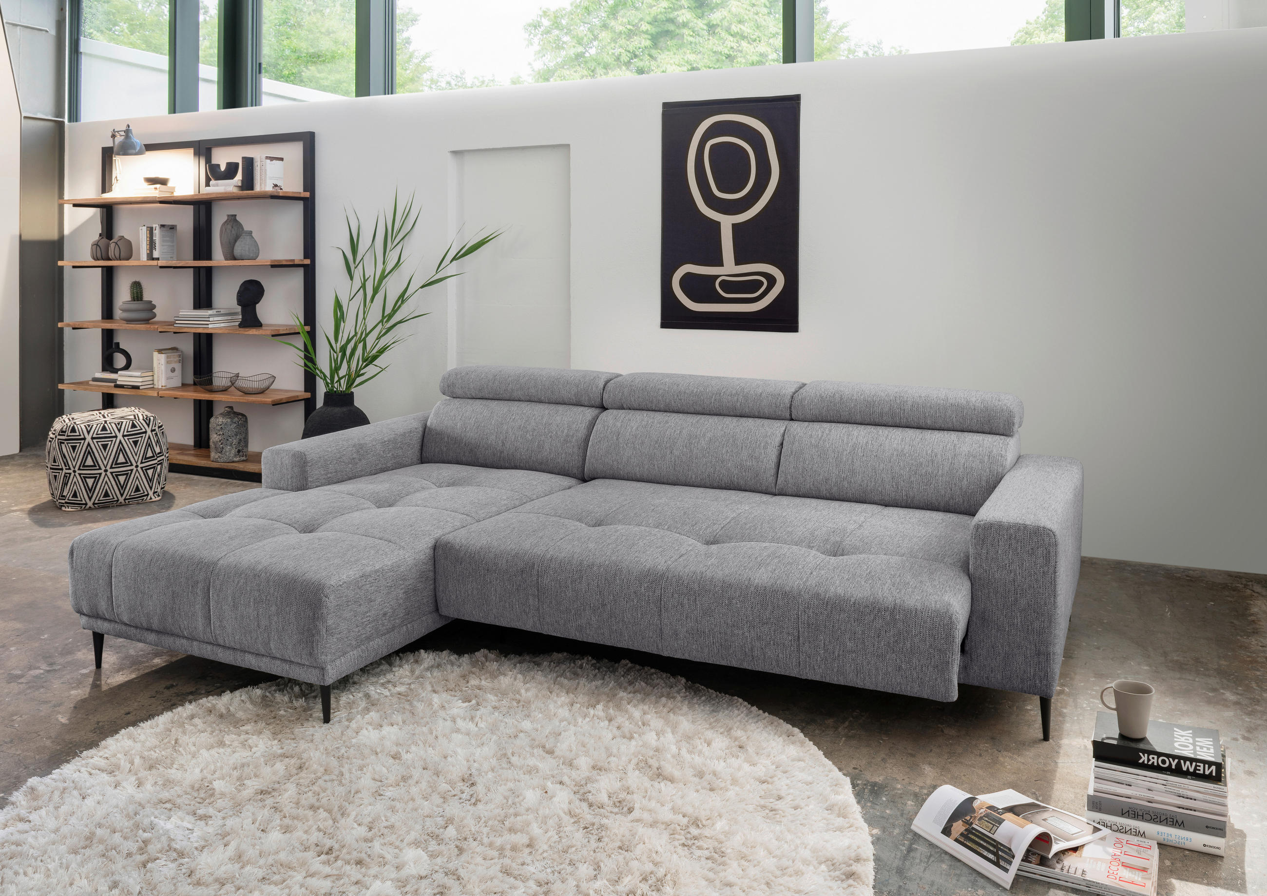 ECKSOFA Dunkelgrau Chenille  - Dunkelgrau/Schwarz, KONVENTIONELL, Textil/Metall (188/276cm) - Livetastic