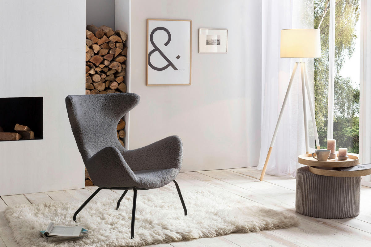 RELAXSESSEL Teddystoff    - Schwarz/Grau, MODERN, Textil/Metall (77/95/62cm) - Livetastic