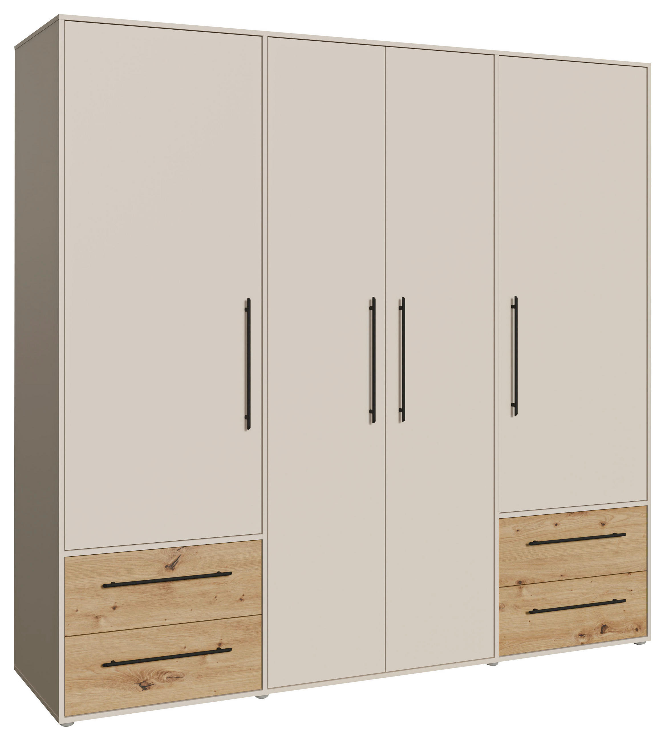 KLEIDERSCHRANK 206/200/59 cm,  in Sandfarben, Eiche Artisan, 4 Tür(en)  - Sandfarben/Schwarz, KONVENTIONELL, Holzwerkstoff/Kunststoff (206/200/59cm) - Milino