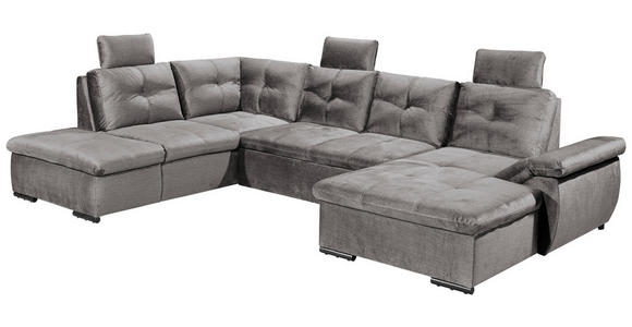 WOHNLANDSCHAFT in Mikrovelours Hellgrau - Hellgrau/Schwarz, KONVENTIONELL, Kunststoff/Textil (217/334/127cm) - Carryhome