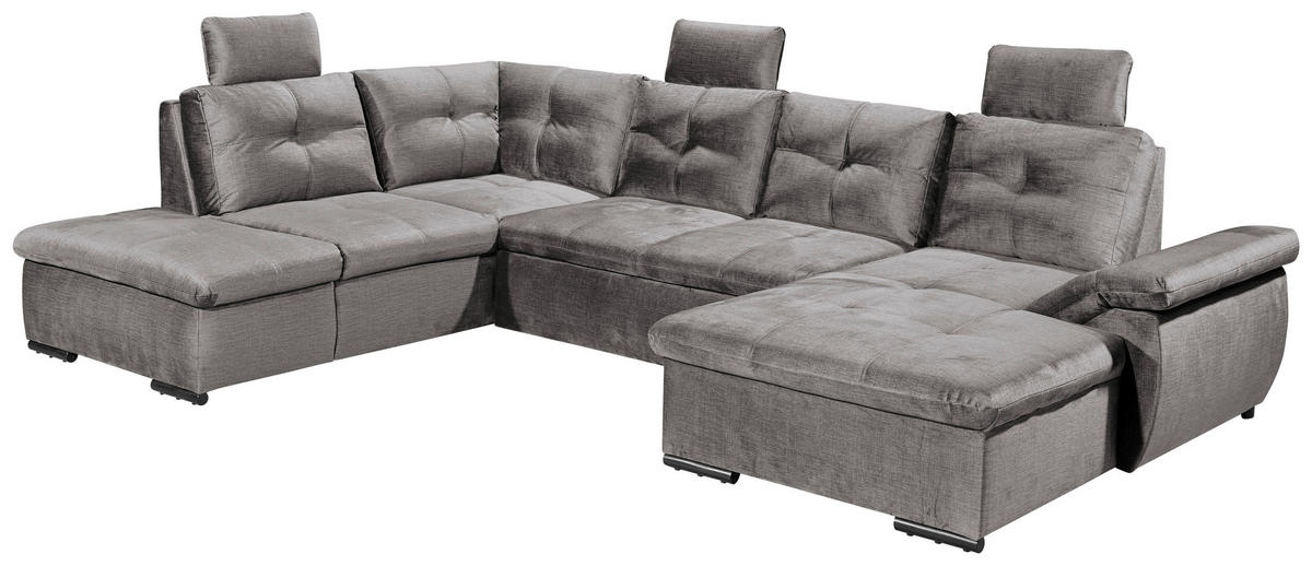 WOHNLANDSCHAFT in Mikrovelours Hellgrau  - Hellgrau/Schwarz, Konventionell, Kunststoff/Textil (217/334/127cm) - Carryhome